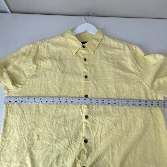 Via Europa Mens Shirt XXL Yellow Textured Short Sleeve Button Front Resort Wear - Picture 3 of 11